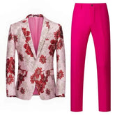 Men Suit 2 Pieces Orange Flower Pattern One Button Business Casual For Wedding Birthday Party Set Jacket And Pants